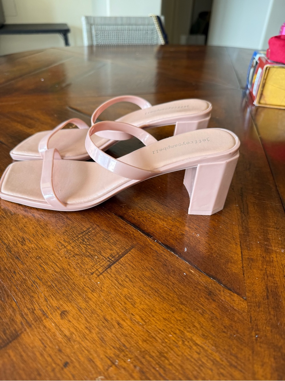 Jeffrey Campbell Pale Pink Square Toe Block Heel Sandals